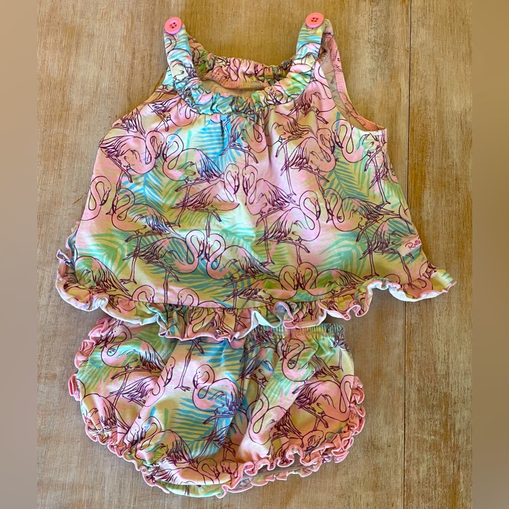 Ruffle Butts flamingo 2 piece outfit